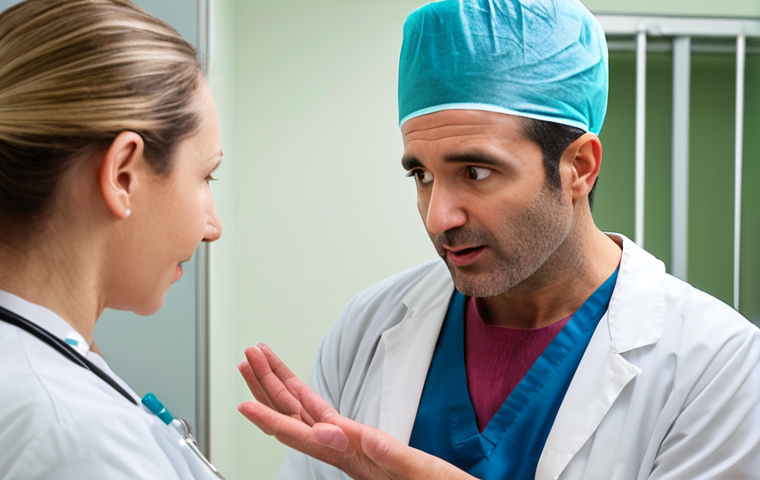 **Image Prompt 1**: "A skilled digestive surgeon in a modern hospital setting, interacting with a patient. The surgeon is explaining a procedure with empathy and clarity, showcasing their qualifications and professionalism. The environment is clean and well-equipped, reflecting high medical standards."