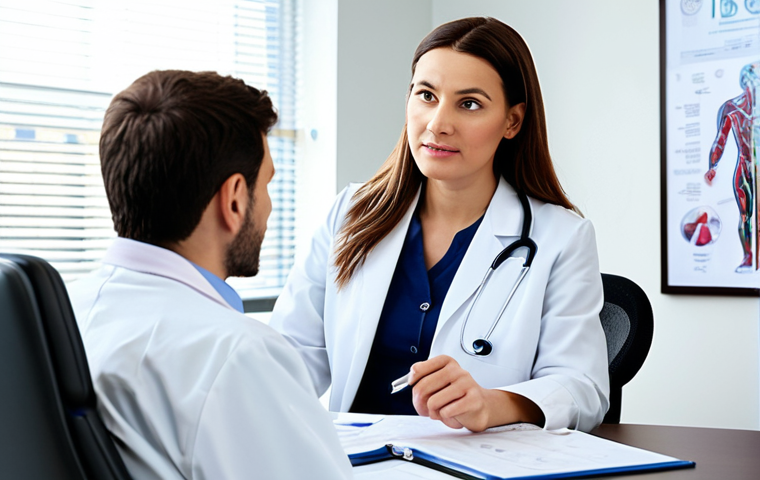 Consultation with a Proctologist**

"A patient, fully clothed in modest attire, sits in a brightly lit doctor's office, discussing concerns with a proctologist. The doctor is attentive and professional, wearing a white coat. The office environment is clean and modern, with medical diagrams visible in the background. Safe for work, appropriate content, perfect anatomy, natural proportions, professional setting, modest attire."

**