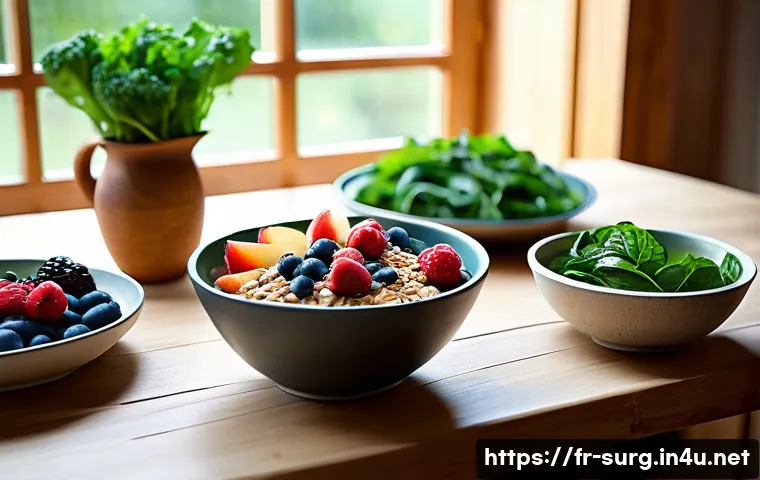 치질 예방을 위한 음식 - A vibrant, detailed kitchen scene showcasing a colorful assortment of high-fiber foods arranged on a...