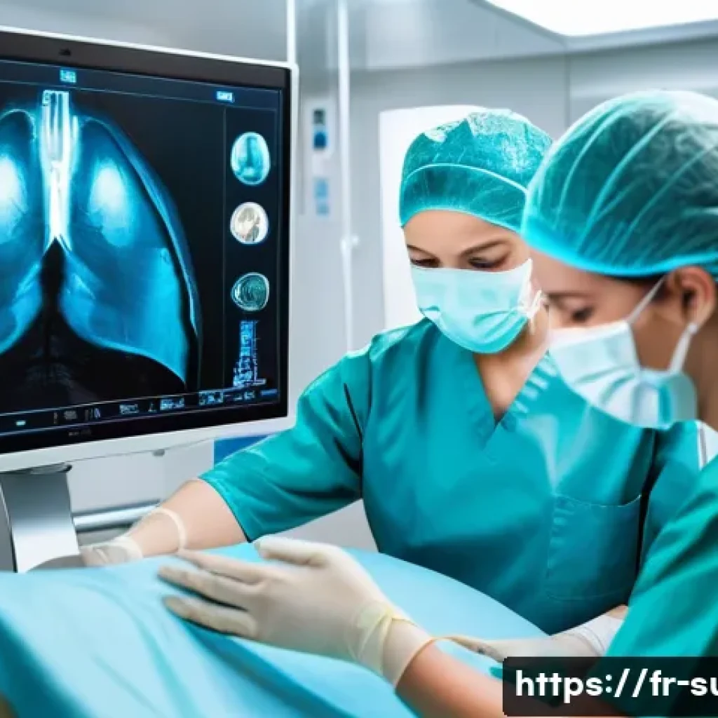 탈장 수술 레이저 방법 - A modern surgical operating room scene in a French hospital featuring a skilled surgeon performing a...