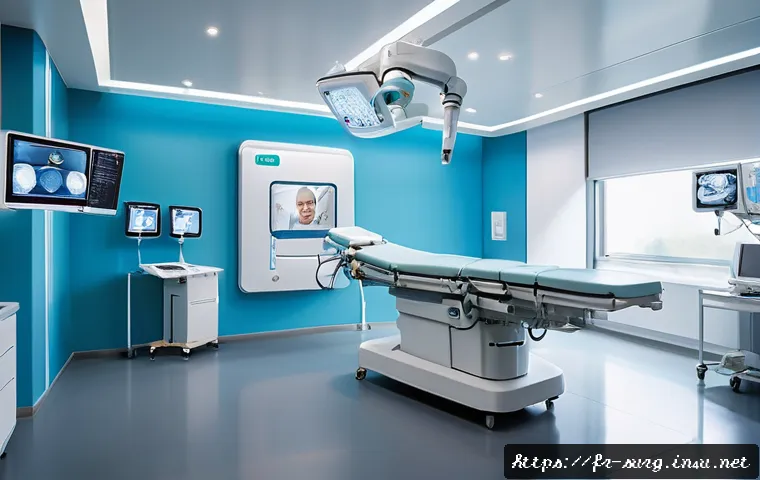 소화기 외과 전문 병원 - A modern French specialized digestive surgery center interior, featuring advanced robotic surgical e...
